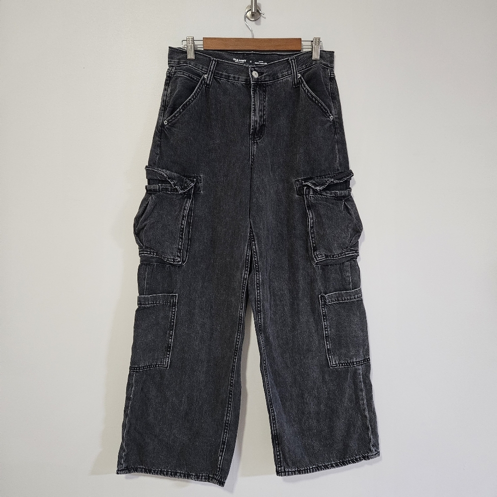 Old Navy Drapey Denim Mid Rise Baggy Wide Leg Cargo Jeans Women’s 6